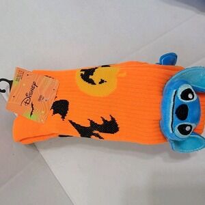 Disney Stitch Plush Head Halloween Pumpkins Crew Socks 2‎ Pack Size 9-11 NEW